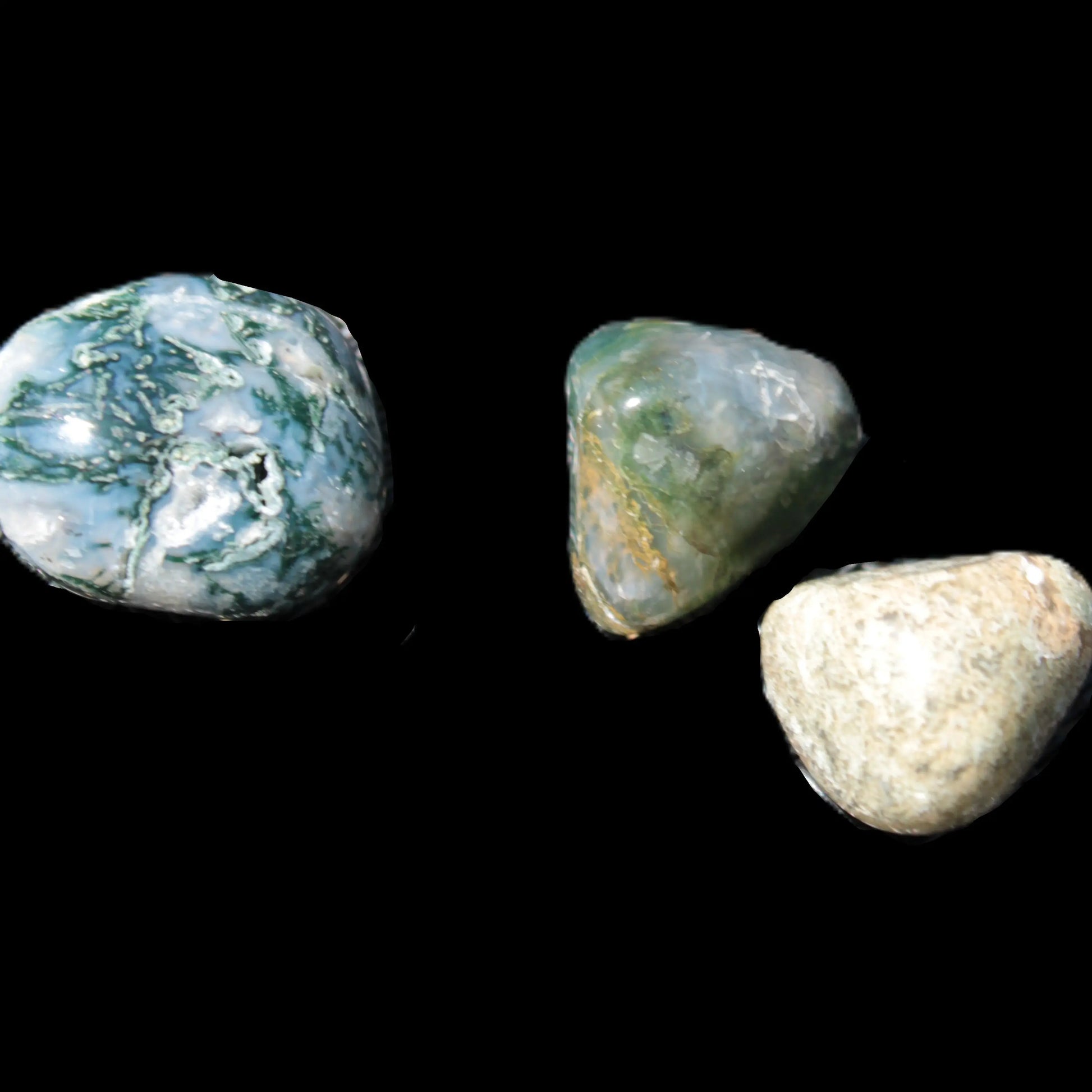 Moss Agate 3 crystals from Madagascar 6-9g Rocks and Things