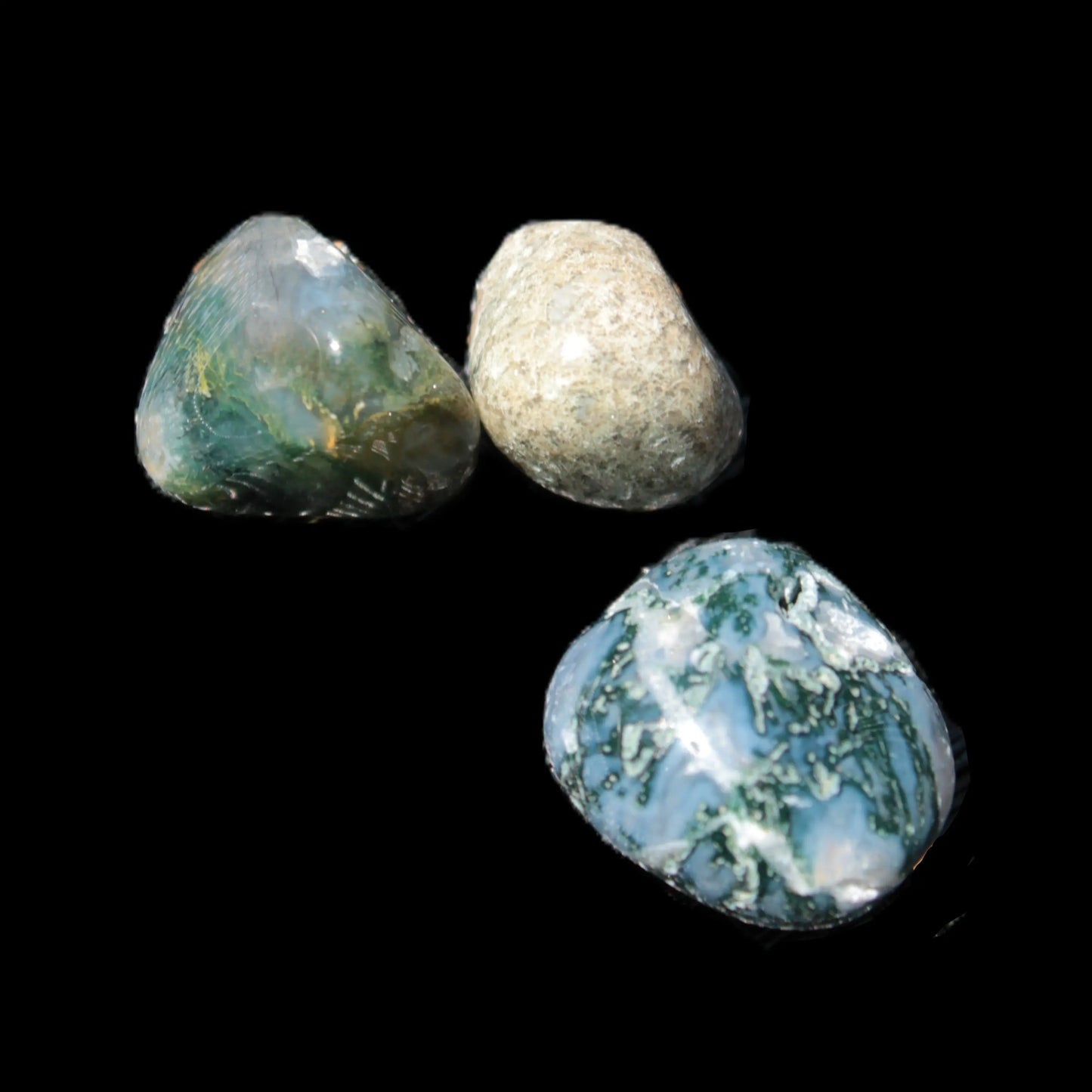 Moss Agate 3 crystals from Madagascar 6-9g Rocks and Things