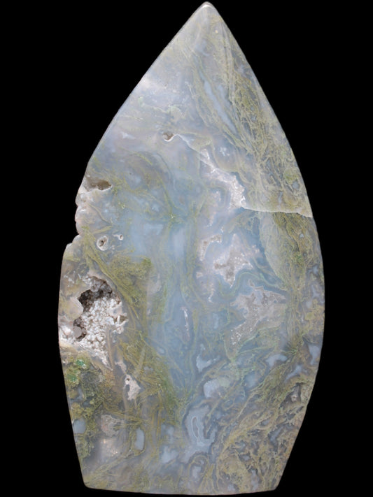 Moss Agate Tear drop obelisk 145mm 425g Rocks and Things