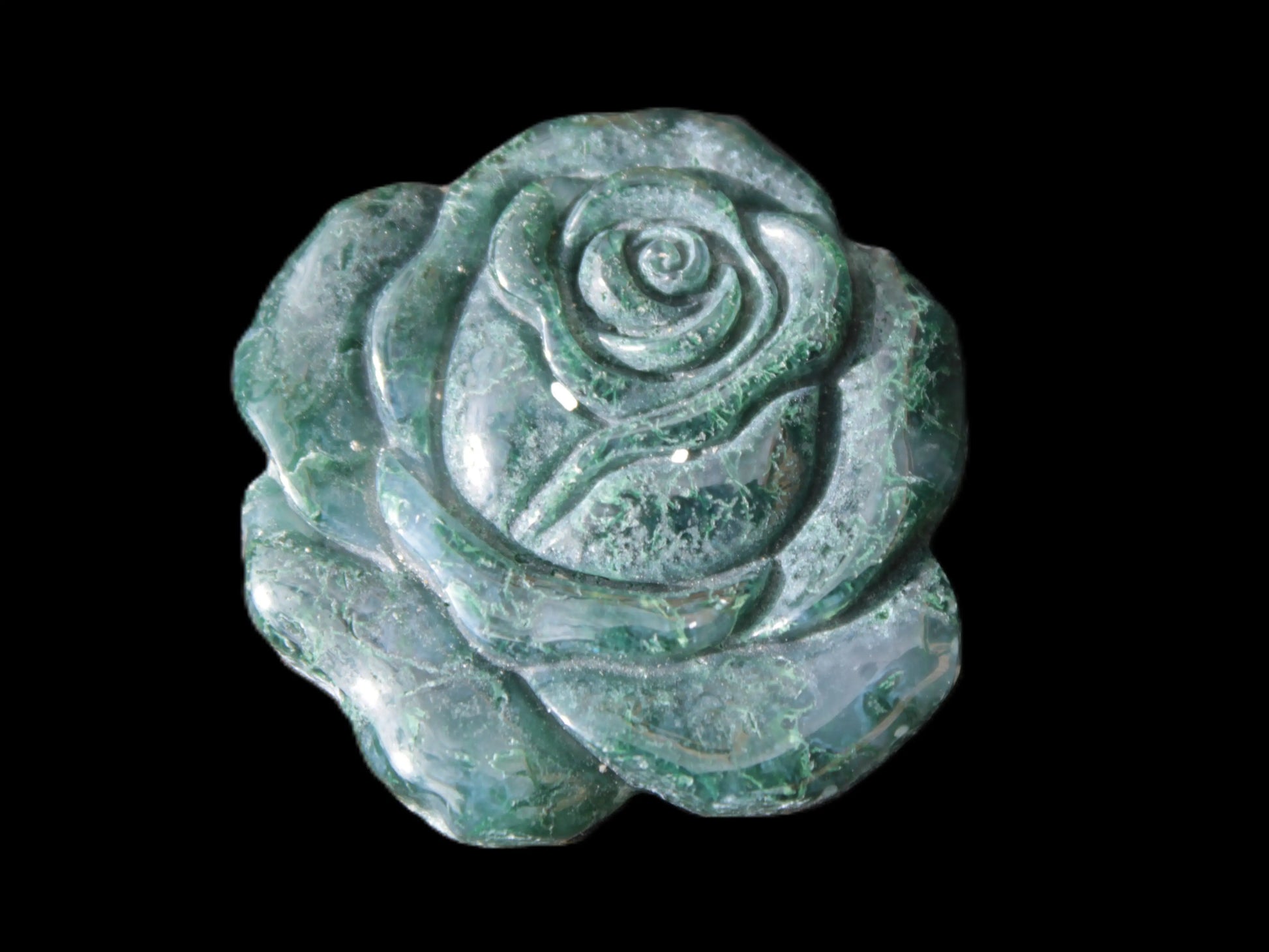 Moss Agate hand-carved rose 32mm 15g Rocks and Things