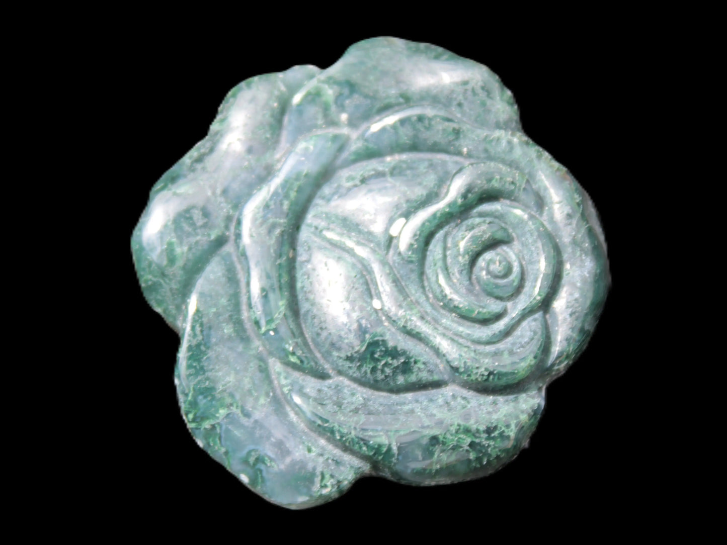 Moss Agate hand-carved rose 32mm 15g Rocks and Things