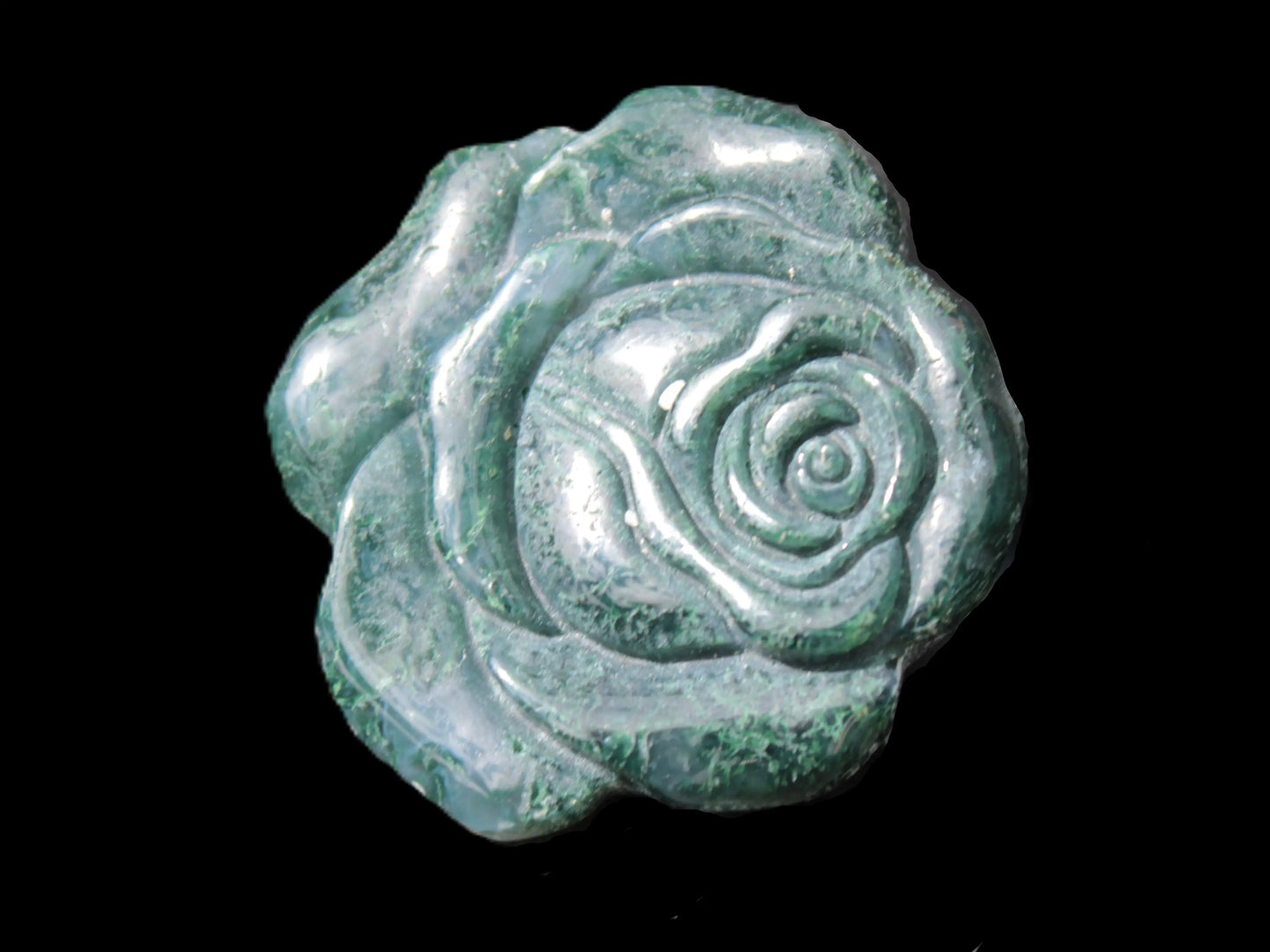 Moss Agate hand-carved rose 32mm 15g Rocks and Things