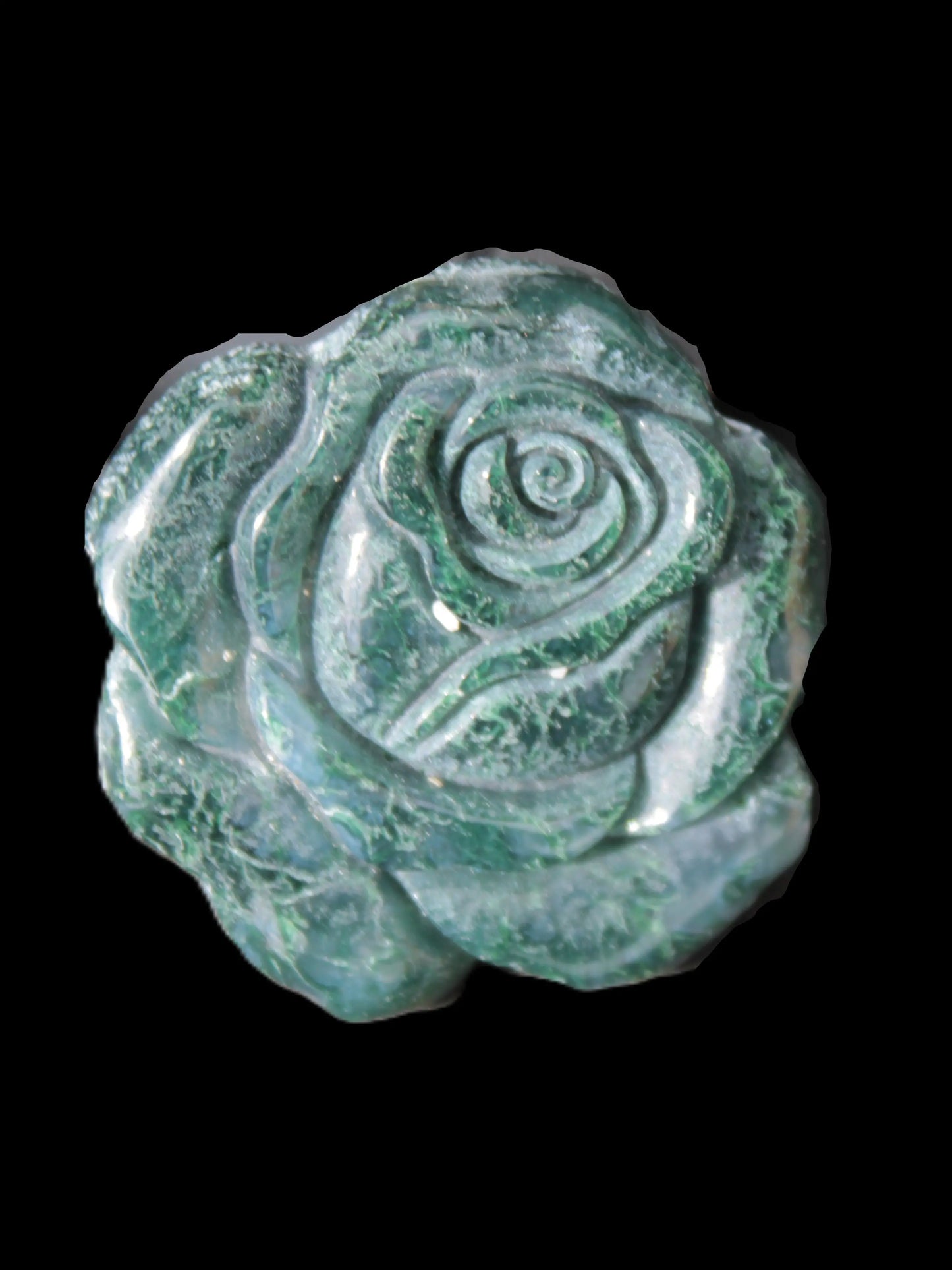 Moss Agate hand-carved rose 32mm 15g Rocks and Things