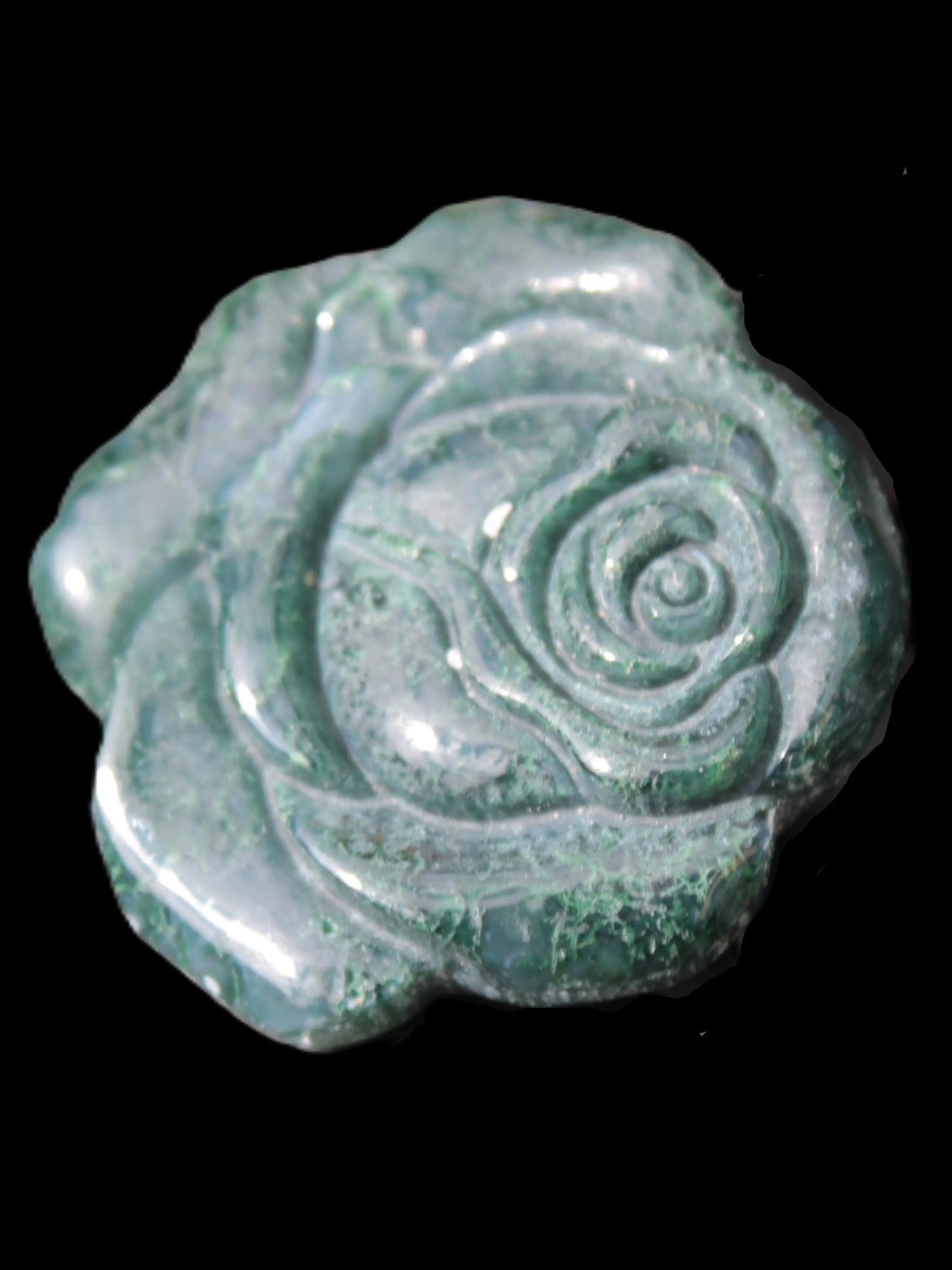 Moss Agate hand-carved rose 32mm 15g Rocks and Things