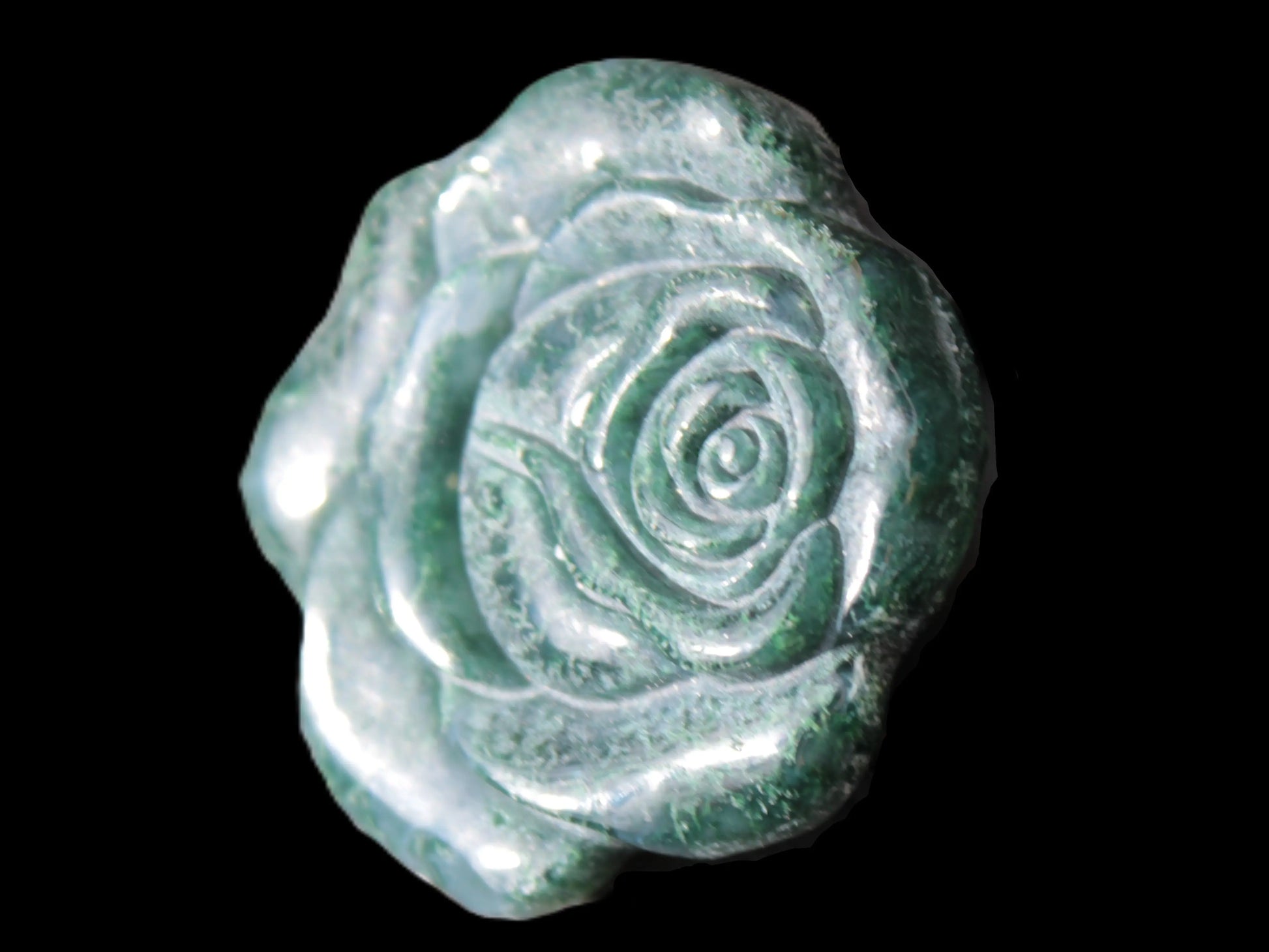 Moss Agate hand-carved rose 32mm 15g Rocks and Things