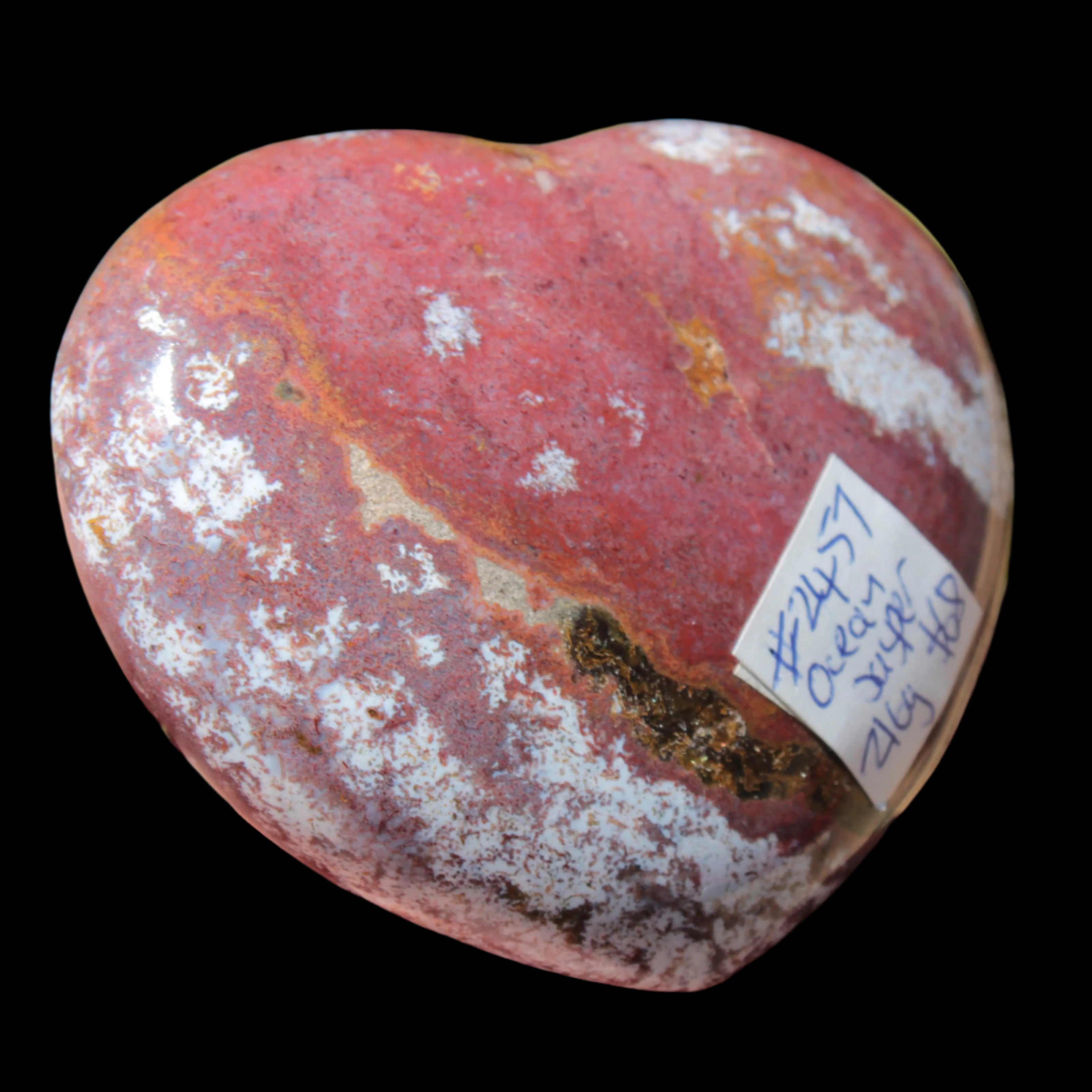 Ocean Jasper heart 216g in sunlight - Rocks and Things Store