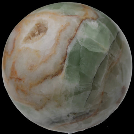 Orange, Lime & Lemon Aragonite sphere 648g in sunlight - Rocks and Things Store