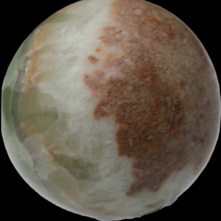 Orange, Lime & Lemon Aragonite sphere 648g in sunlight - Rocks and Things Store