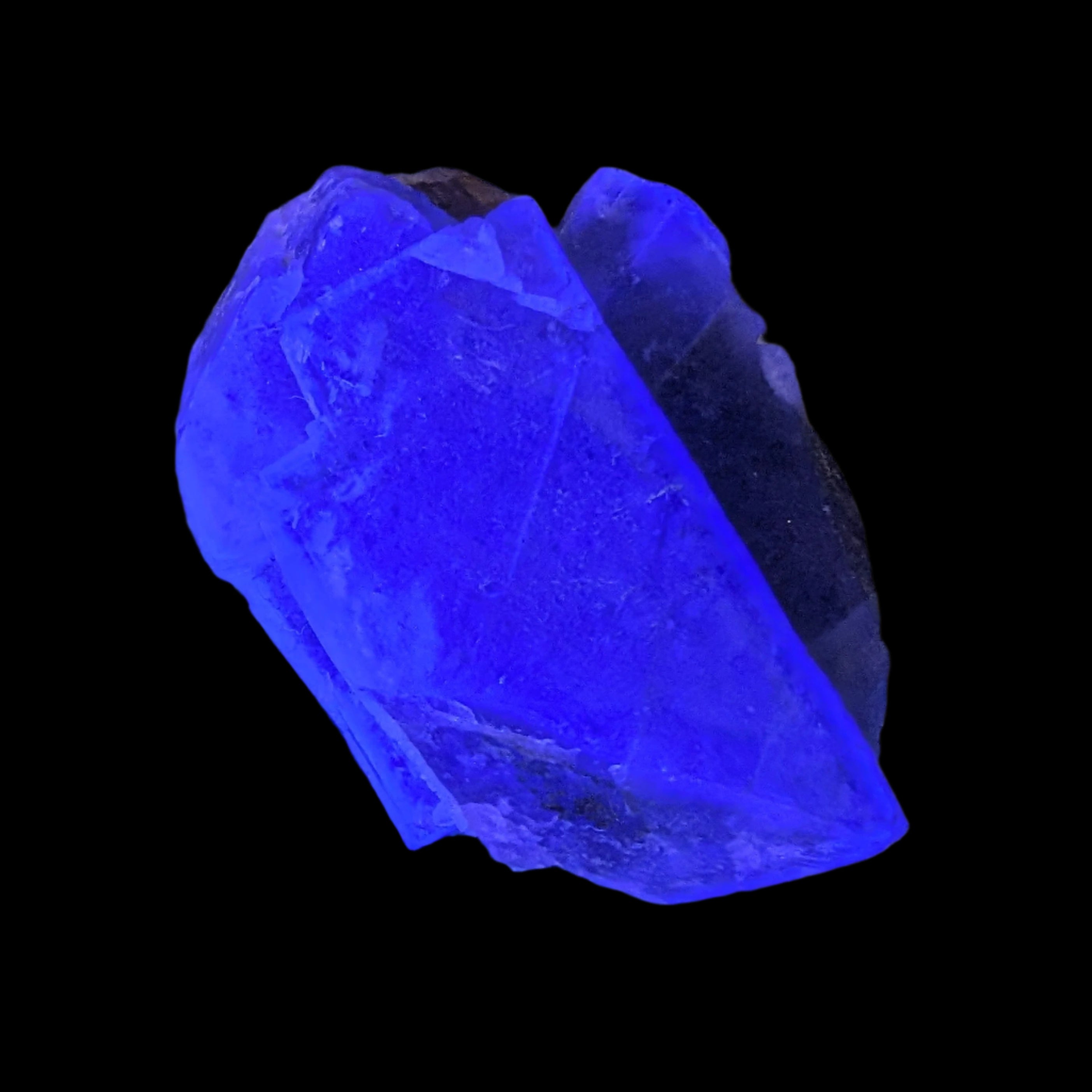 Fluorite cubic cluster UV reactive 328g in UV light -  Rocks and Things Store