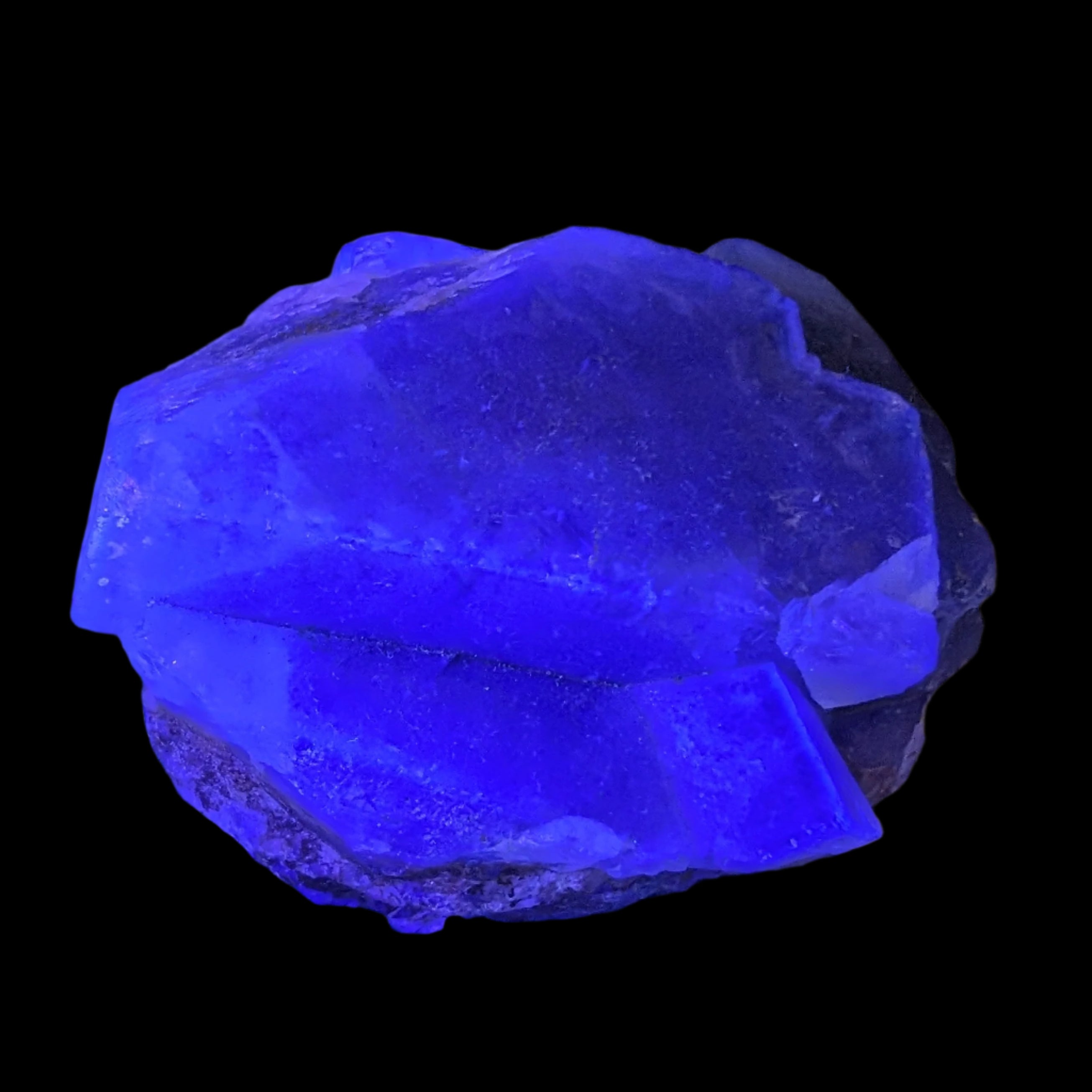 Fluorite cubic cluster UV reactive 328g in UV light -  Rocks and Things Store