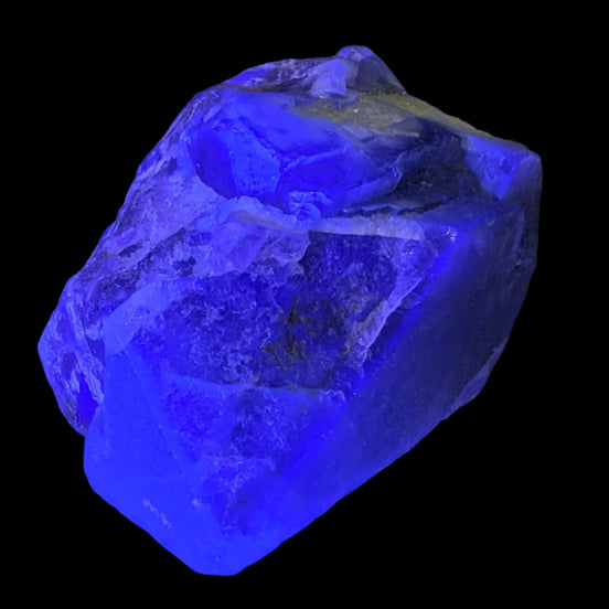 Fluorite cubic cluster UV reactive 328g in UV light -  Rocks and Things Store