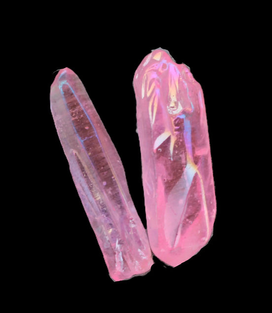 Pink Angel Aura Quartz crystals electroplated with Titanium 6-7g Rocks and Things