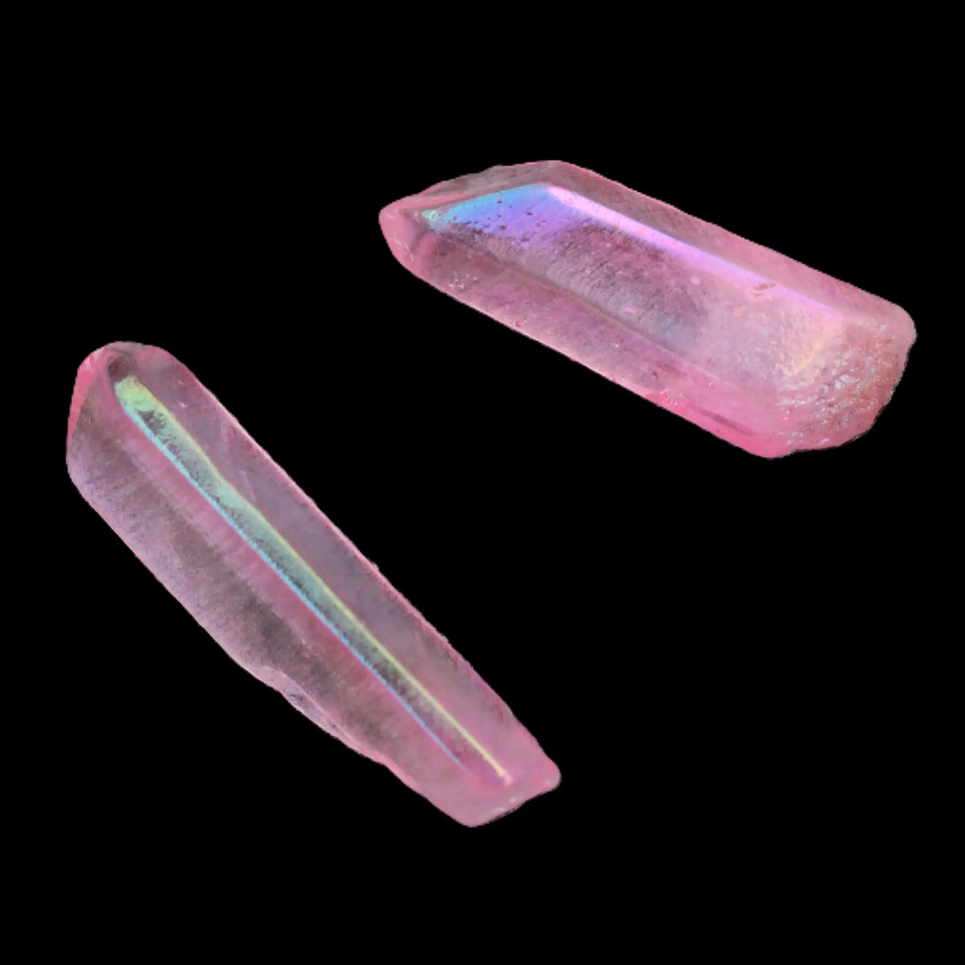 Pink Angel Aura Quartz crystals electroplated with Titanium 6-7g Rocks and Things