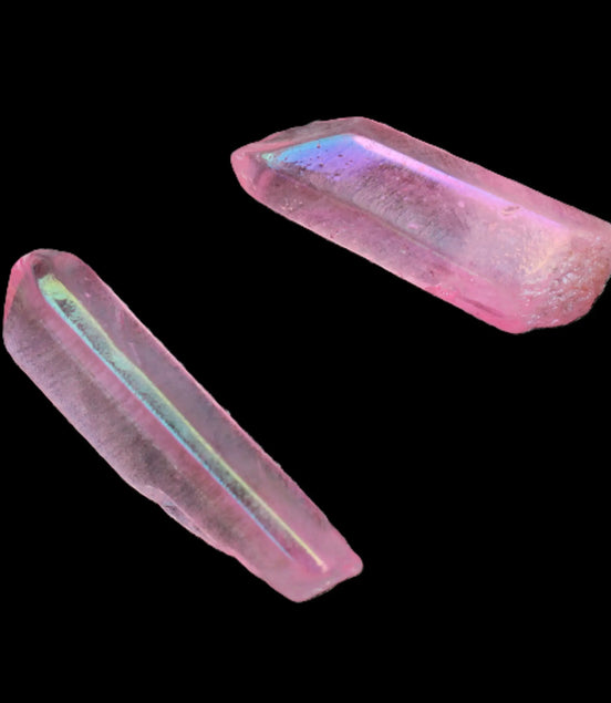 Pink Angel Aura Quartz crystals electroplated with Titanium 6-7g Rocks and Things