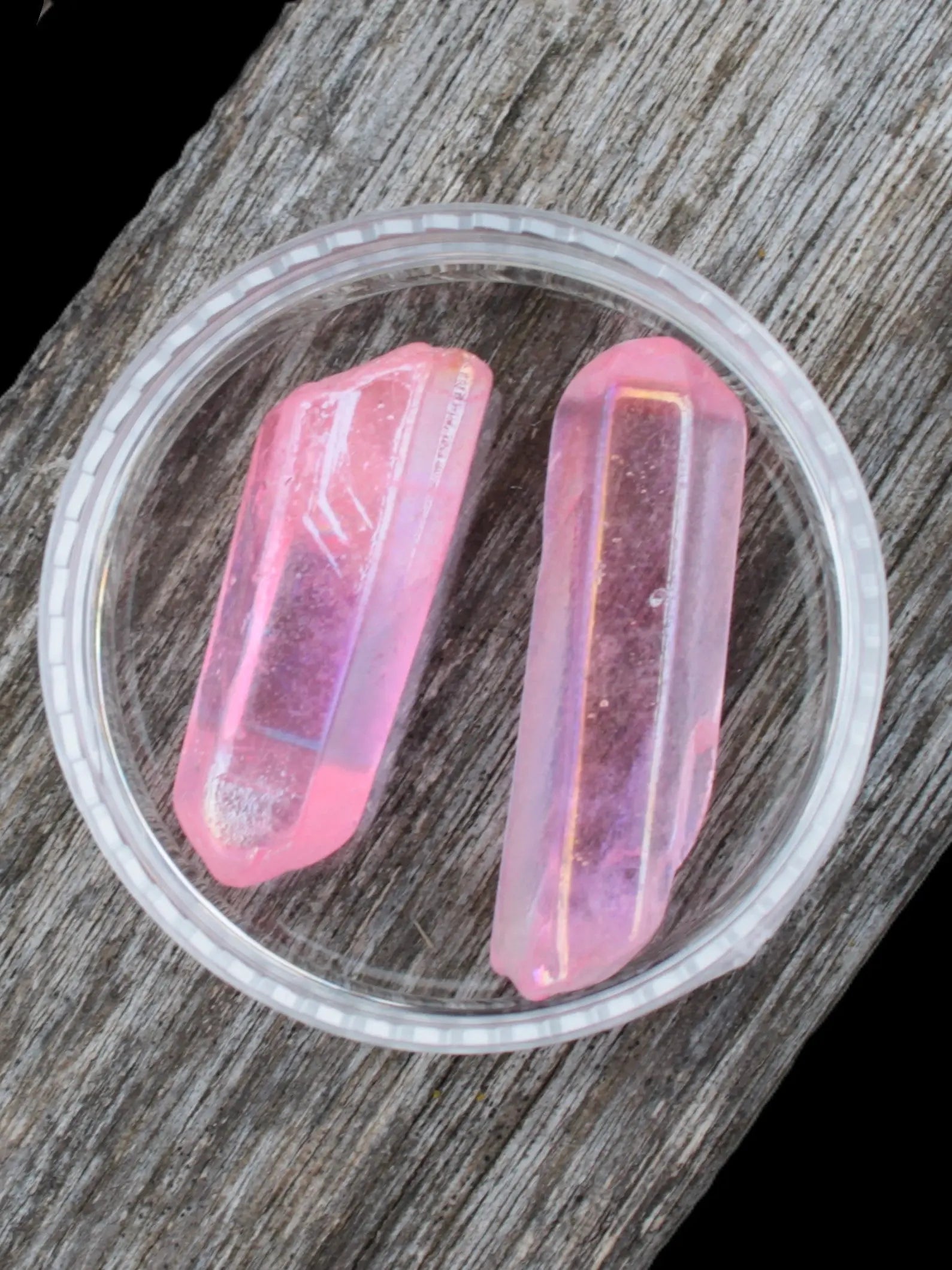 Pink Angel Aura Quartz crystals electroplated with Titanium 6-7g Rocks and Things