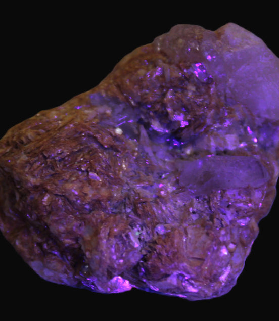 Pink Morganite crystals in Mica matrix from Afghanistan 300.5ct 60.1g in UV light - Rocks and Things Store