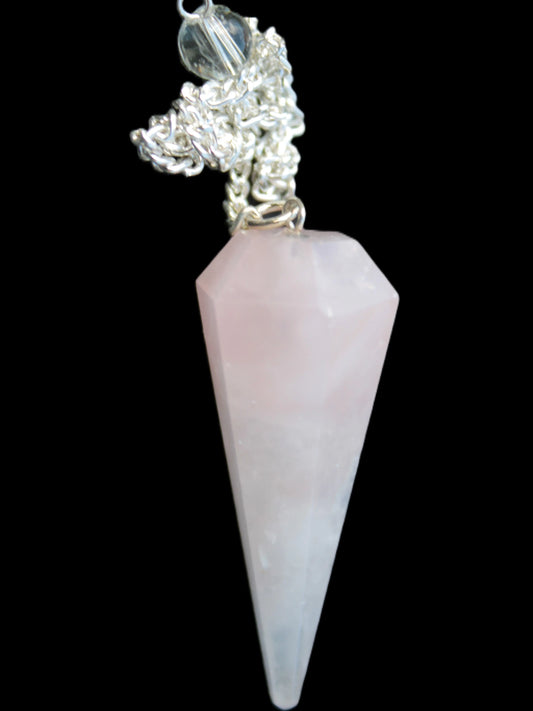 Rose Quartz faceted cone dowsing pendulum 43mm 13g Rocks and Things Store