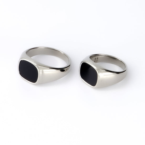 Black Square Signet Ring • Stainless Steel in sunlight - Rocks and Things Store