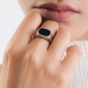 Black Square Signet Ring • Stainless Stee