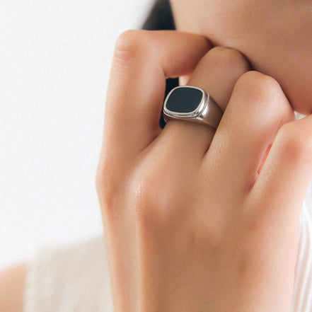 Black Square Signet Ring • Stainless Steel 