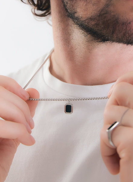 Onyx Hex Necklace • Stainless Steel