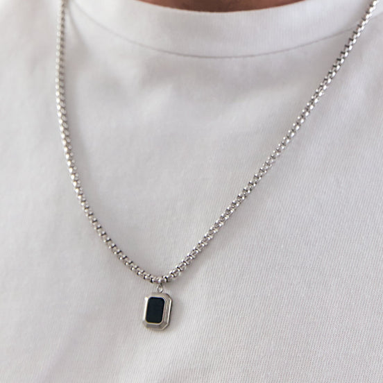 Onyx Hex Necklace • Stainless Steel in sunlight - Rocks and Things Store