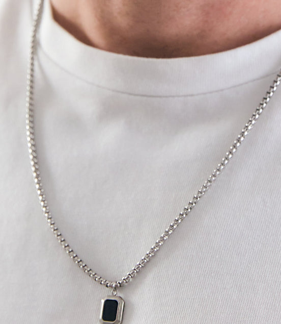 Onyx Hex Necklace • Stainless Steel