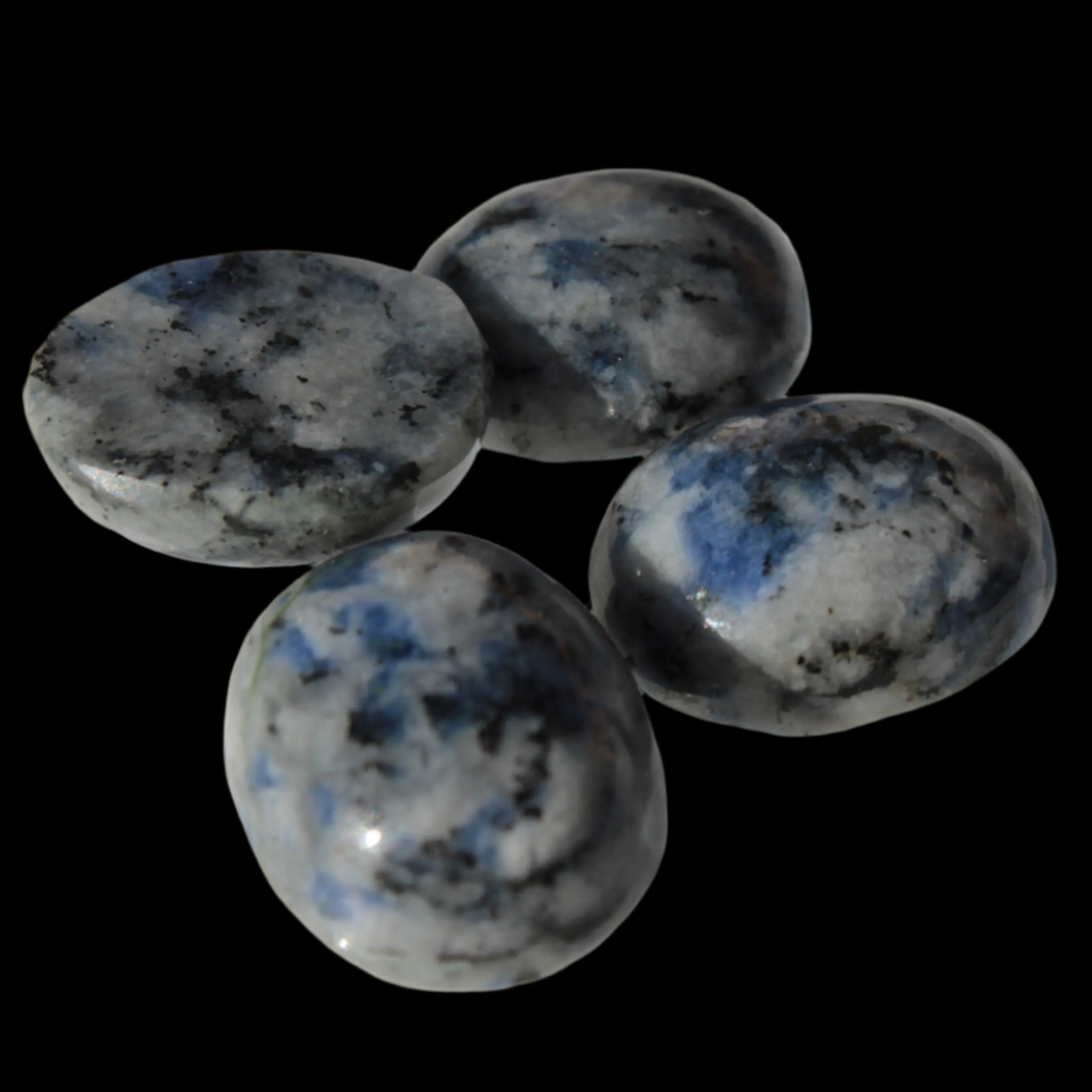 Sodalite 4 polished cabachons 6*12mm - 12*14mm (1-1.9g each) 5.7g in sunshine - Rocks and Things Store