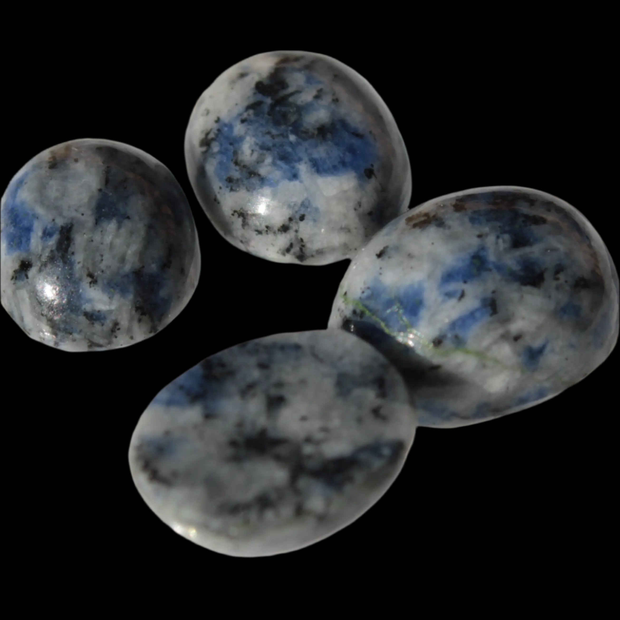 Sodalite 4 polished cabachons 6*12mm - 12*14mm (1-1.9g each) 5.7g in sunshine - Rocks and Things Store