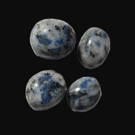 Sodalite 4 polished cabachons 6*12mm - 12*14mm (1-1.9g each) 5.7g in sunshine - Rocks and Things Store