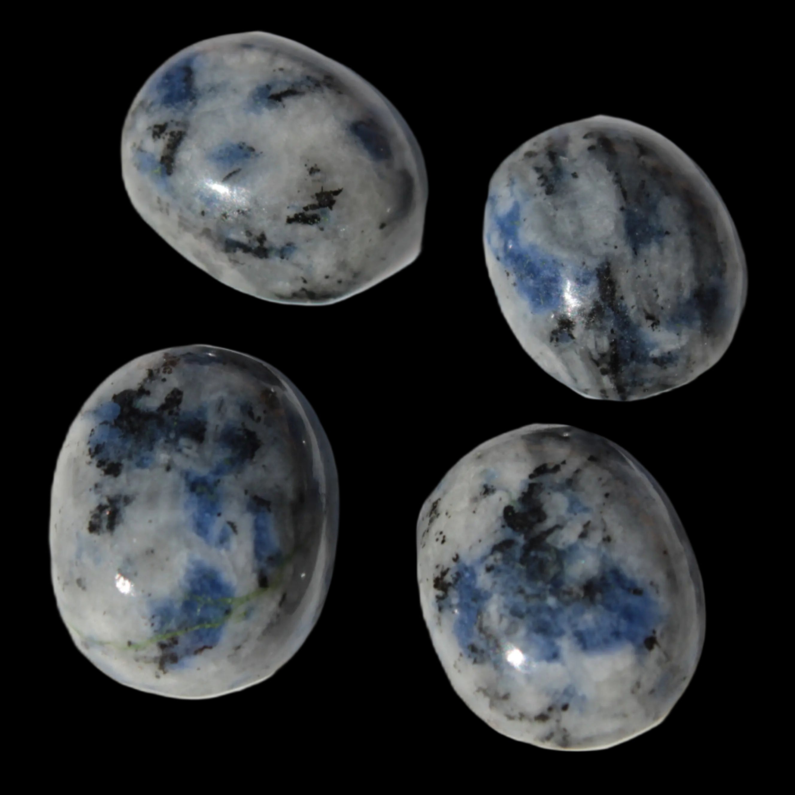 Sodalite 4 polished cabachons 6*12mm - 12*14mm (1-1.9g each) 5.7g in sunshine - Rocks and Things Store