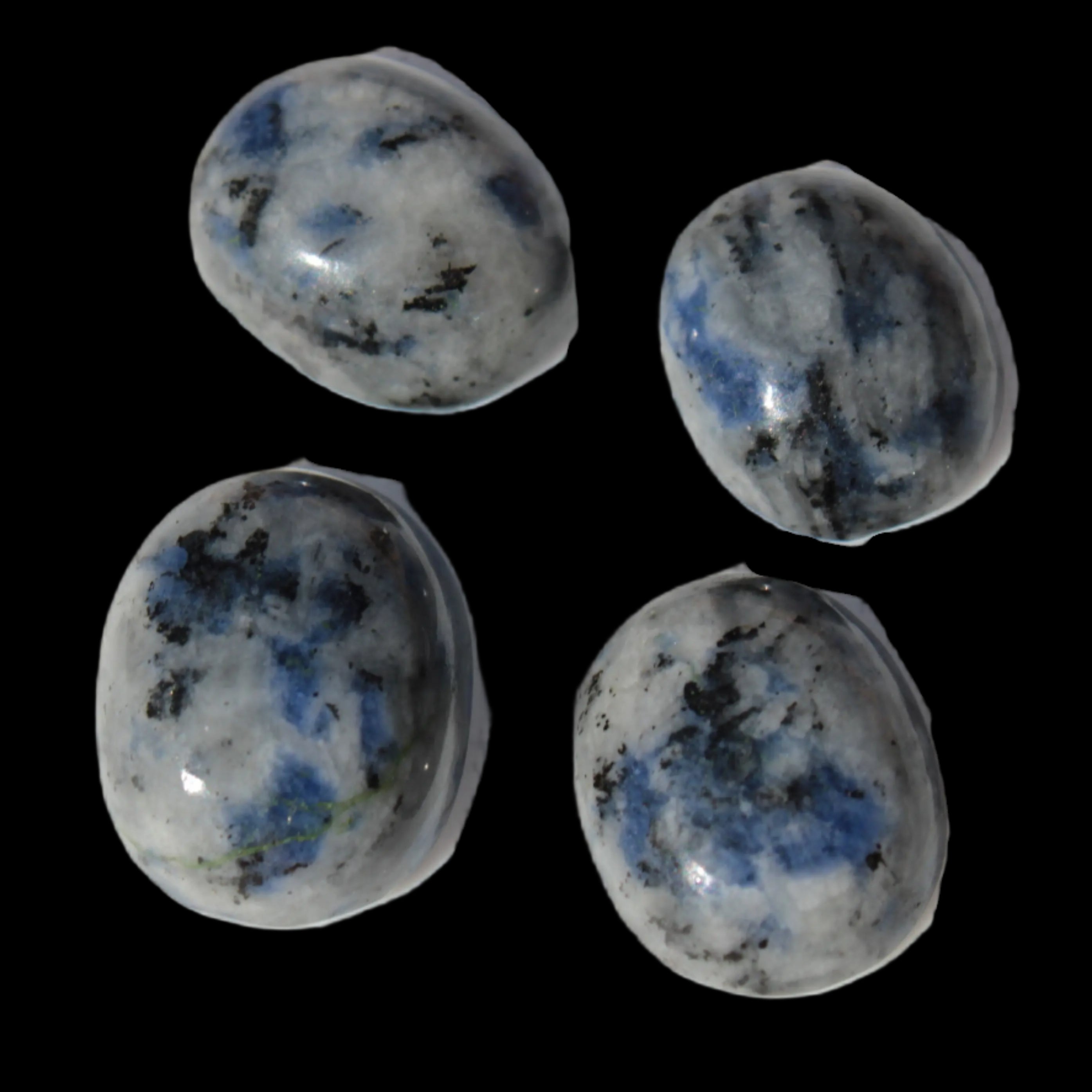 Sodalite 4 polished cabachons 6*12mm - 12*14mm (1-1.9g each) 5.7g in sunshine - Rocks and Things Store