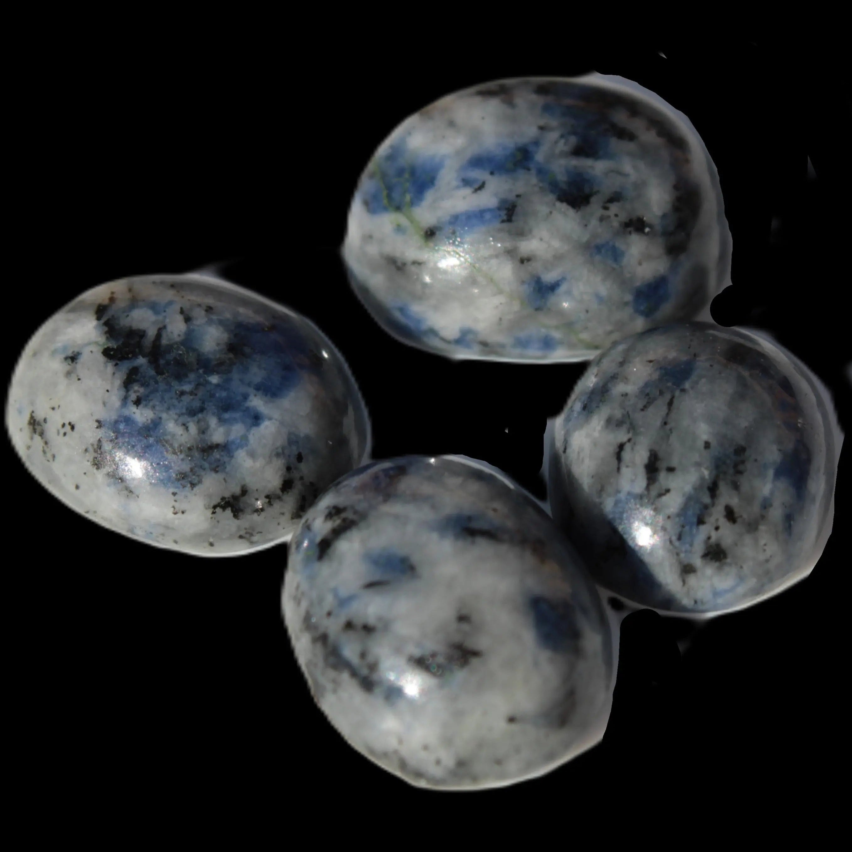 Sodalite 4 polished cabachons 6*12mm - 12*14mm (1-1.9g each) 5.7g in sunshine - Rocks and Things Store