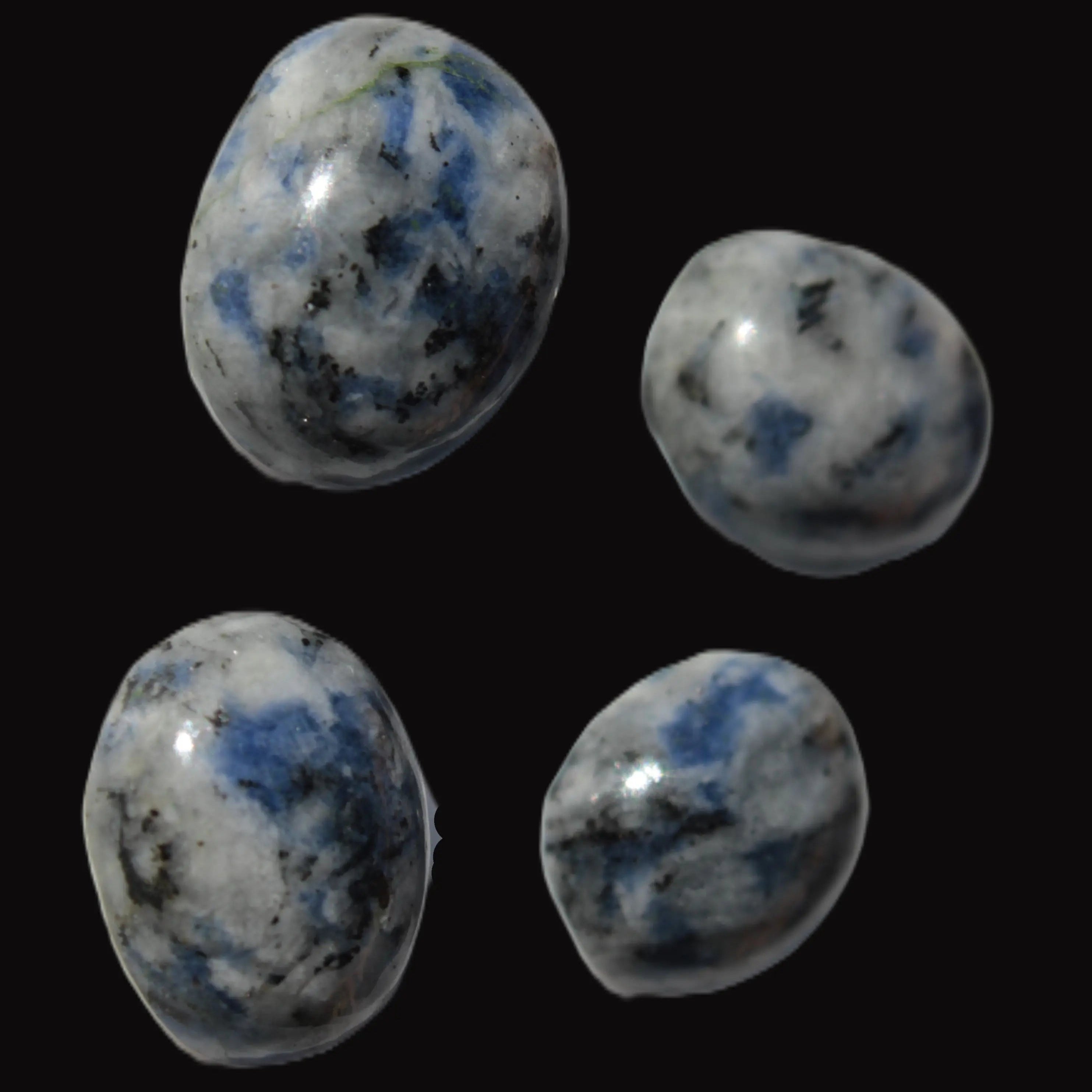 Sodalite 4 polished cabachons 6*12mm - 12*14mm (1-1.9g each) 5.7g in sunshine - Rocks and Things Store