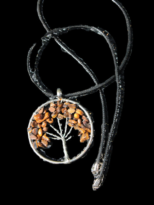 Tigers Eye Tree of Life 50mm pendant necklace 17.5g Rocks and Things