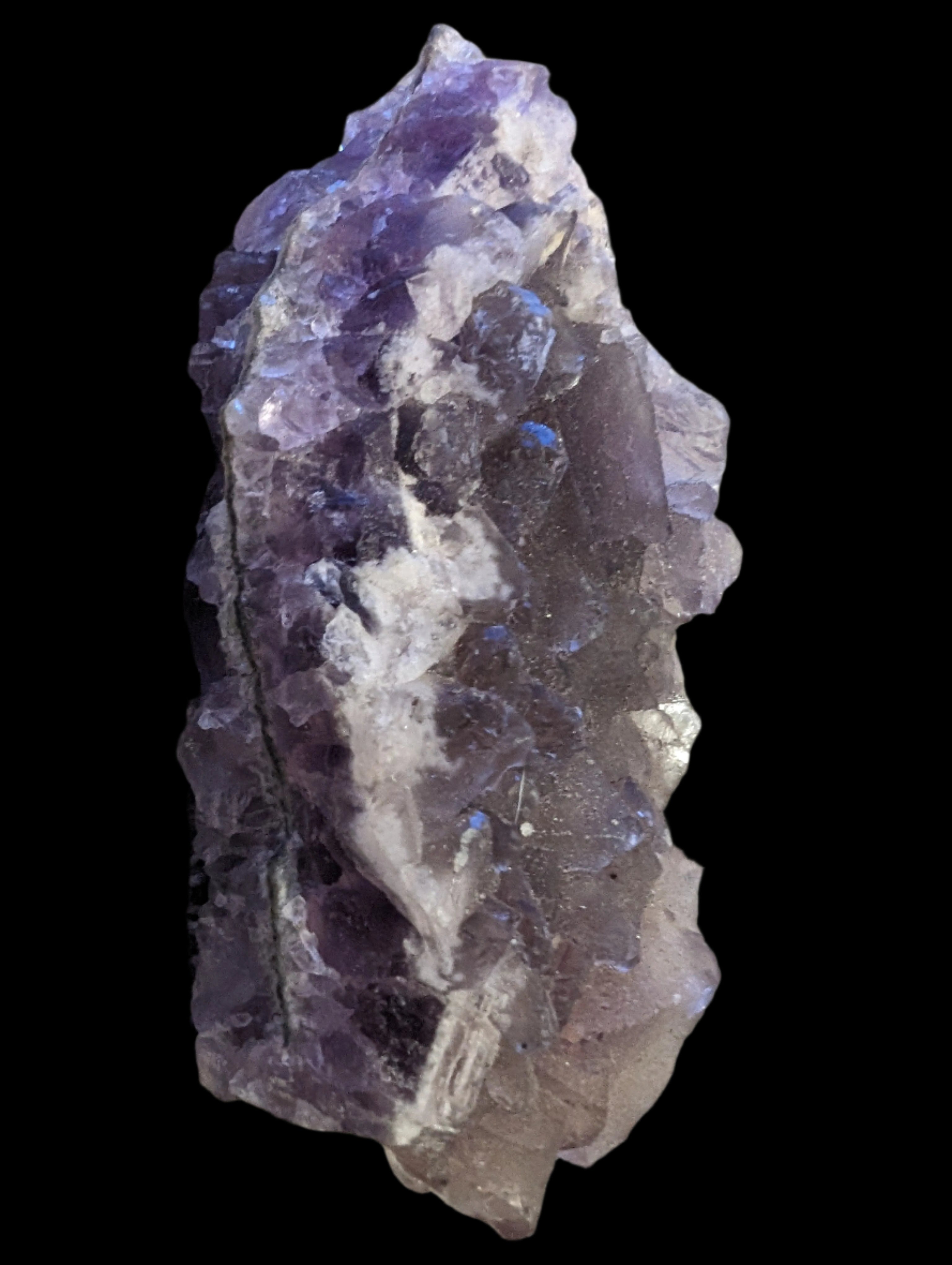 Purple/green Fluorite cluster 243g in LED light - Rocks and Things Store