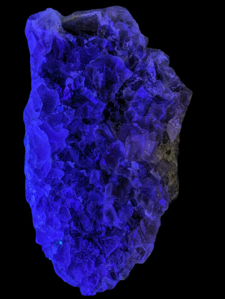 Purple/green Fluorite cluster 243g in LED light - Rocks and Things Store