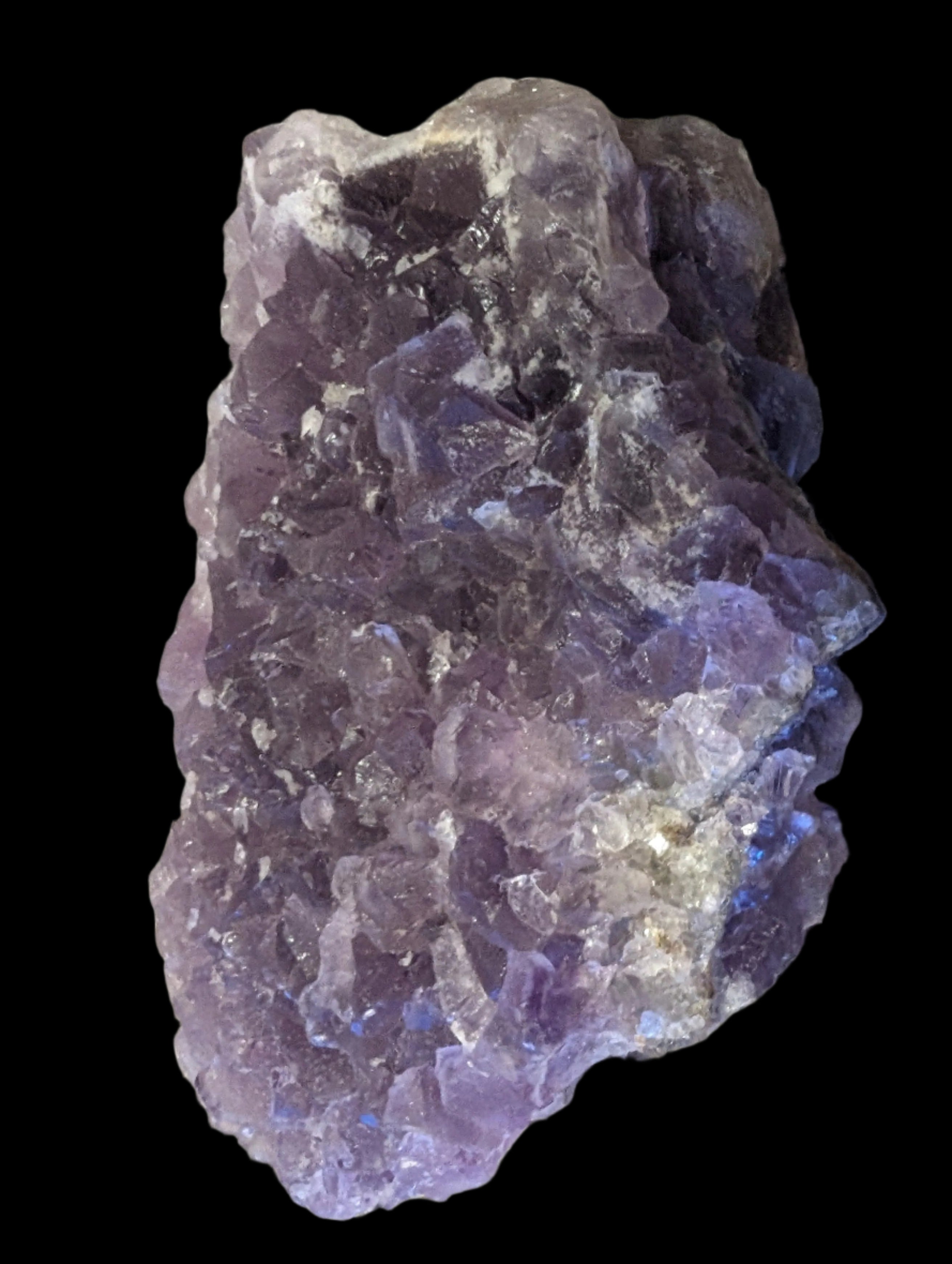 Purple/green Fluorite cluster 243g in LED and UVlight - Rocks and Things Store