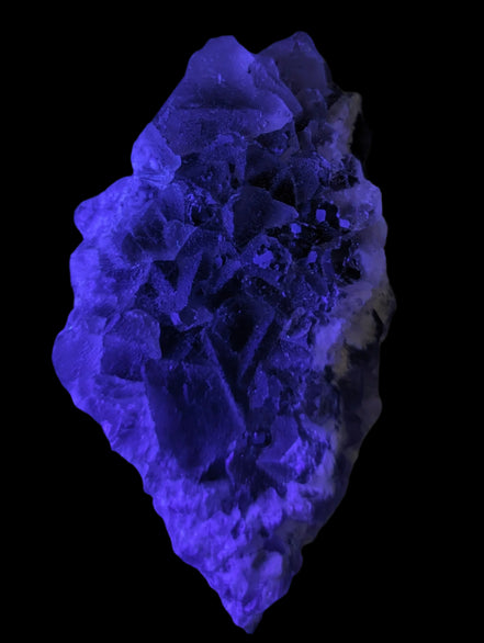 Purple/green Fluorite cluster 243g in UV light - Rocks and Things Store