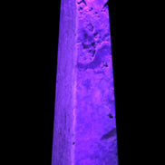 Caribbean Calcite obelisk 263*54*56mm 1271g in UV light - Rocks and Things Store