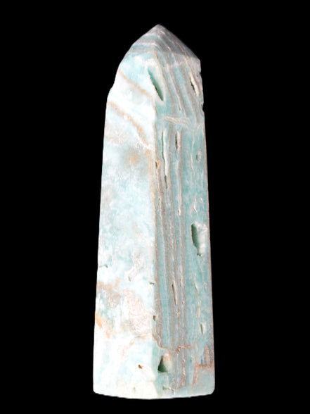 Caribbean Calcite aqua blue obelisk 170mm 539g in sunlight - Rocks and Things Store