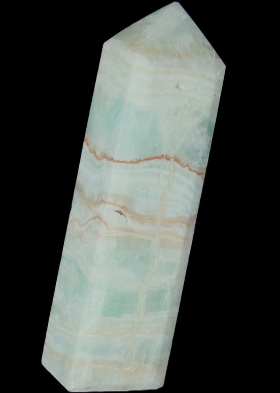 Pistachio Calcite obelisk 131*37*30mm 324g in sunlight - Rocks and Things Store
