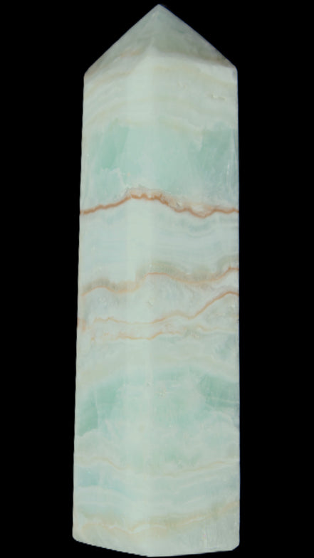 Pistachio Calcite obelisk 131*37*30mm 324g in sunlight - Rocks and Things Store