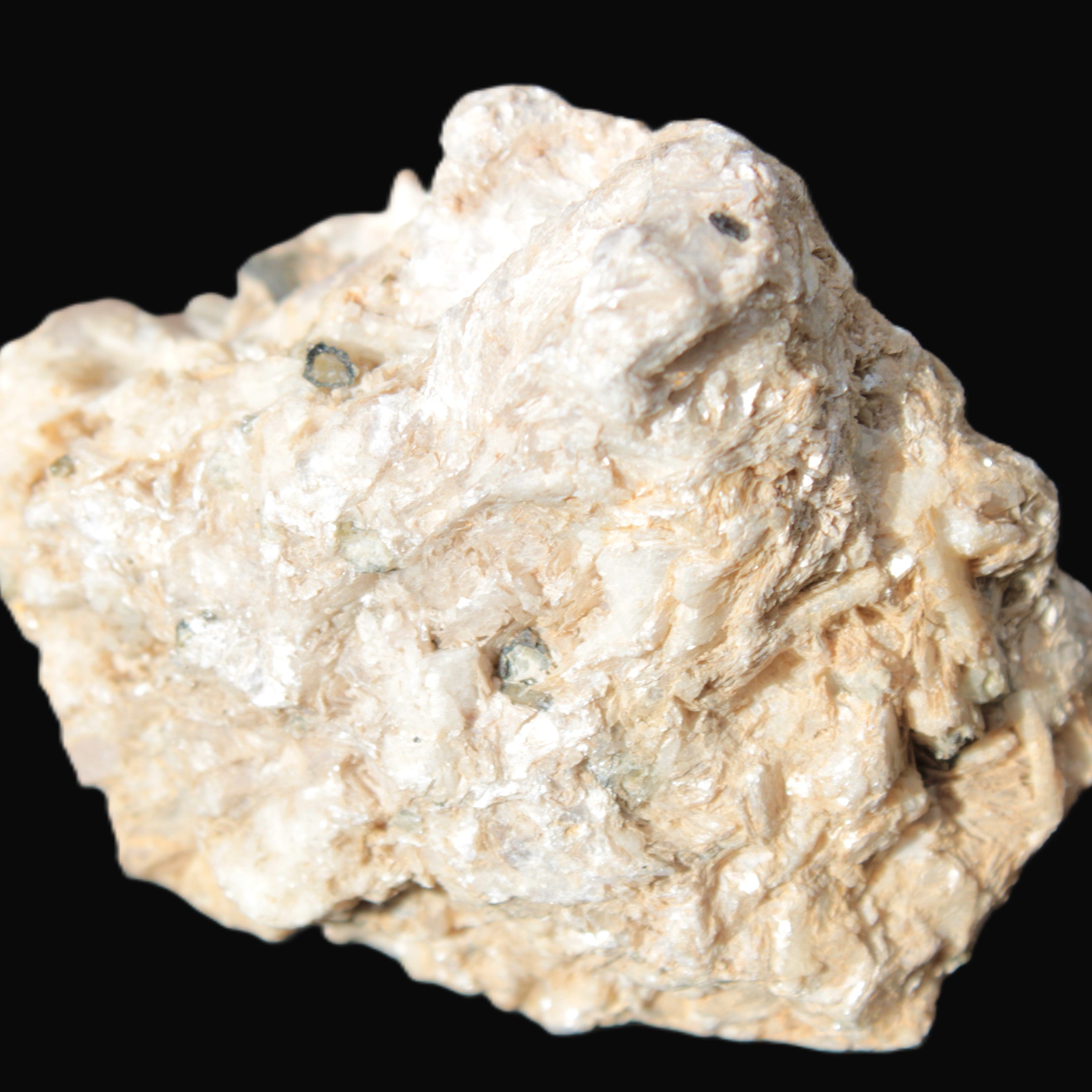 Pink Topaz with Green Tourmaline in Muscovite/Feldspar matrix 99.5g in sunlight  - Rocks and Things Store