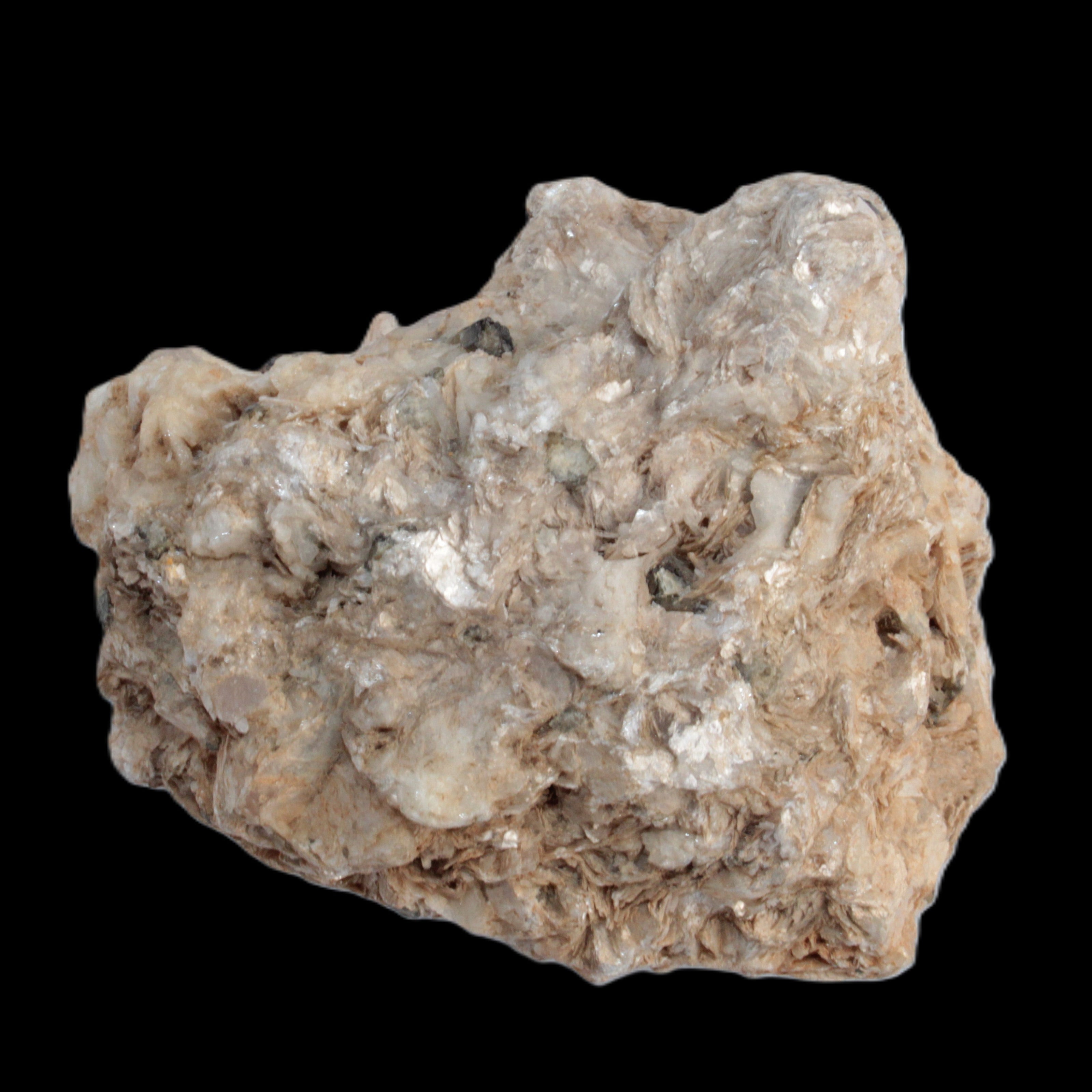 Pink Topaz with Green Tourmaline in Muscovite/Feldspar matrix 99.5g in LED light  - Rocks and Things Store