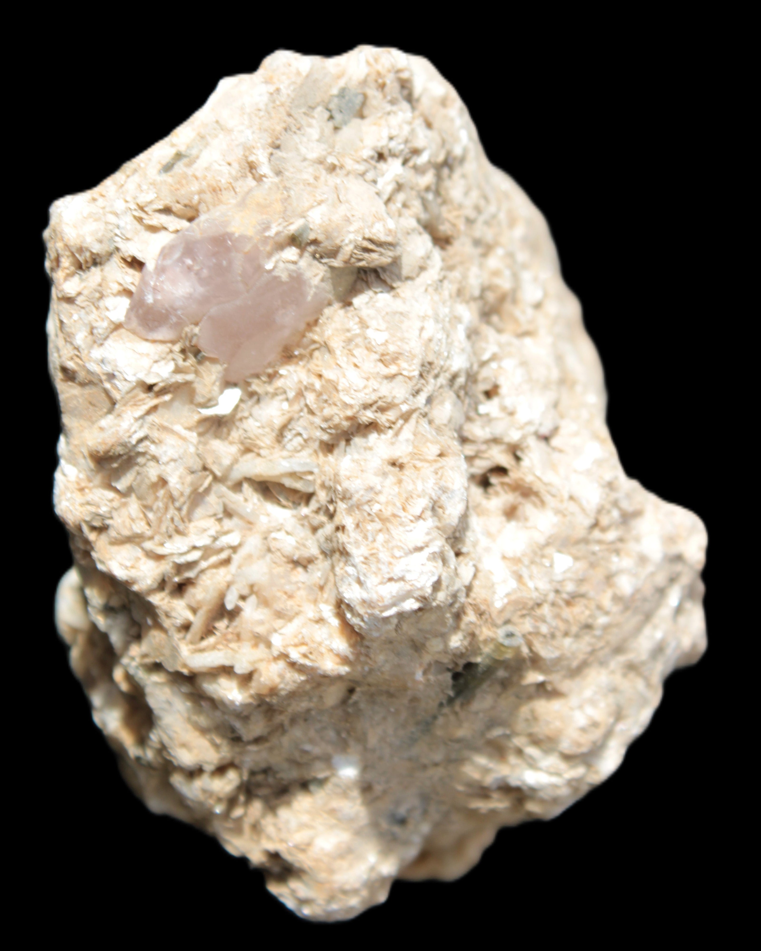 Pink Topaz with Green Tourmaline in Muscovite/Feldspar matrix 99.5g in sunlight  - Rocks and Things Store