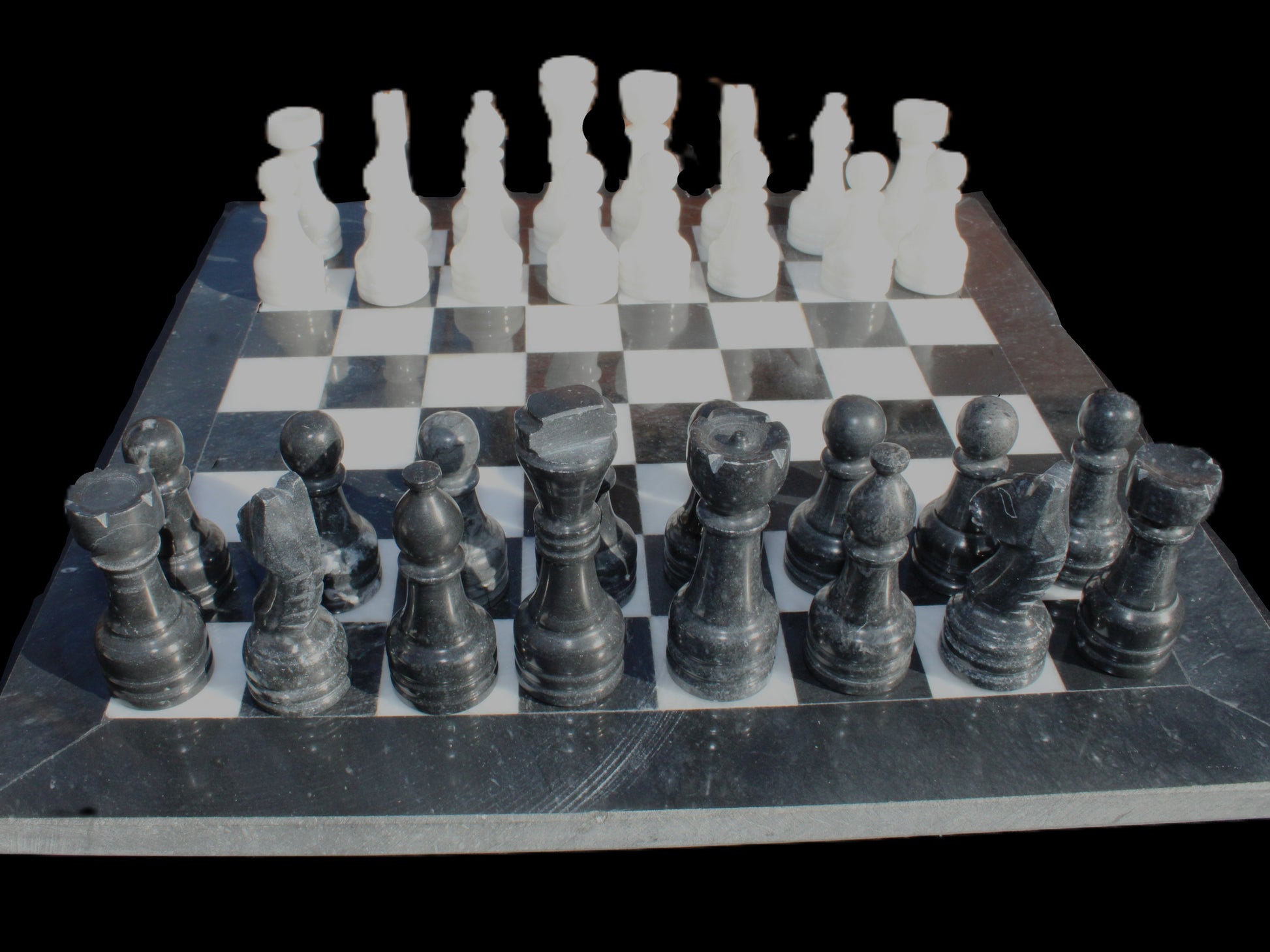 Marble Chess Set in case in sunlight - Rocks and Things Store