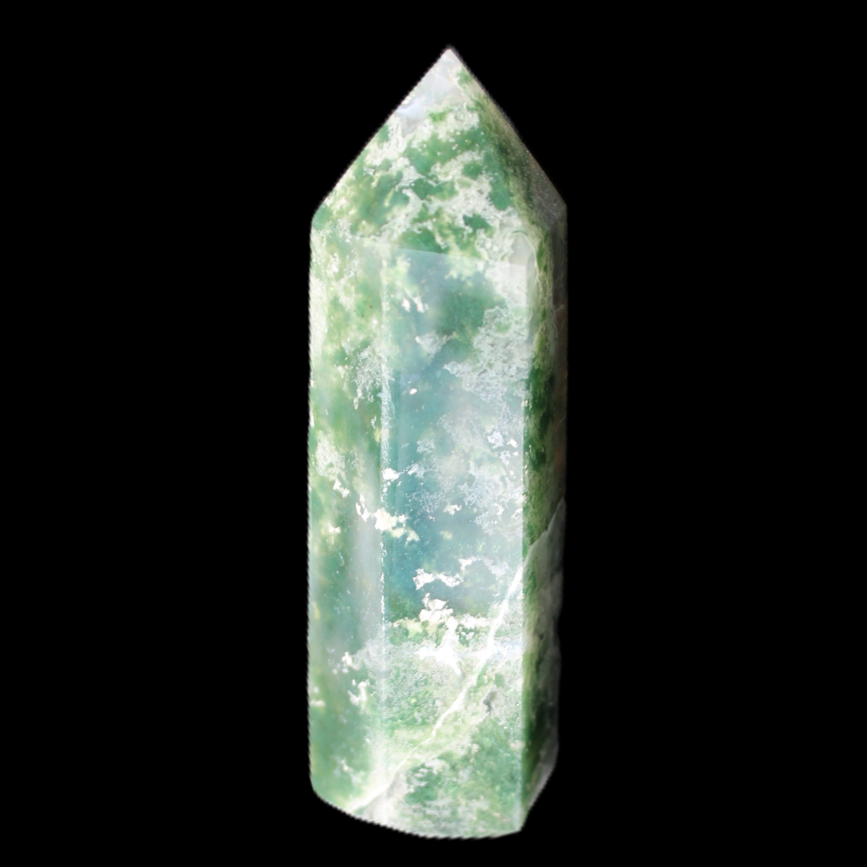 Moss Agate wand 64mm 44g in sunlight - Rocks and Things Store